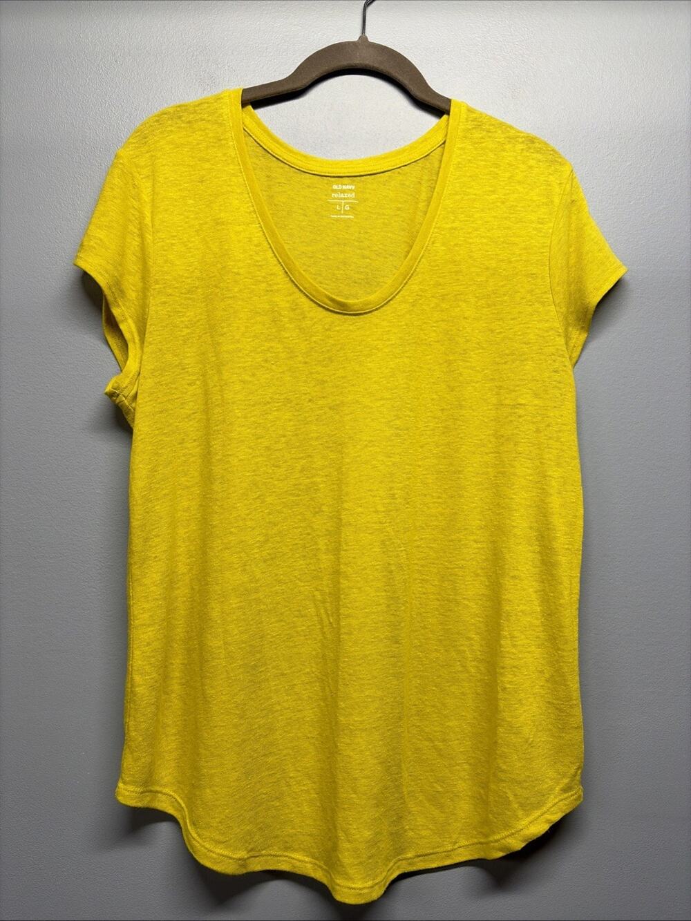 Old Navy Women’s Chartreuse Scoop Neck/Linen Blend Short Sleeve T-shirt -Large